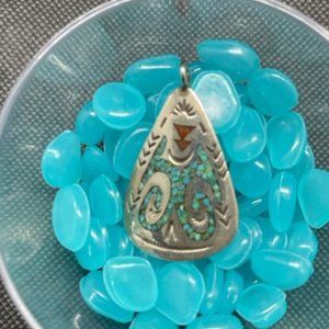 Stamped Sterling Silver Southwestern Multi-Stone Pendant